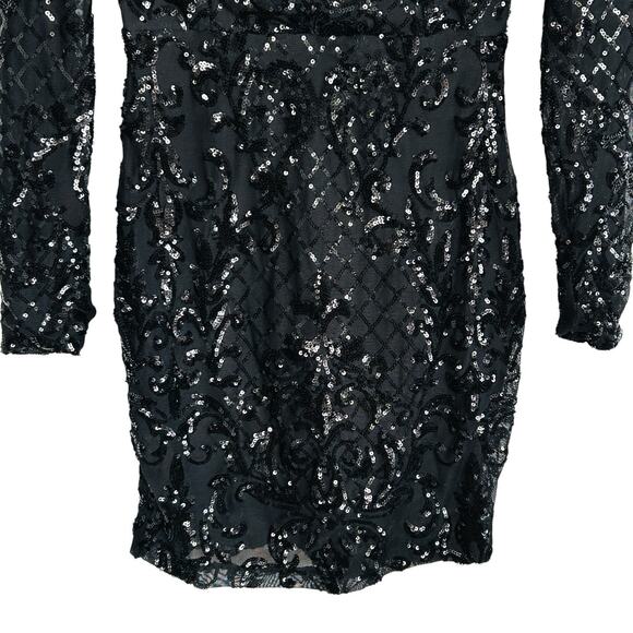 Fairy Goth Witchy Bodycon Sequin Mini Dress Womens XS L/S‎ NYE Party Glam HOCO - Picture 5 of 12